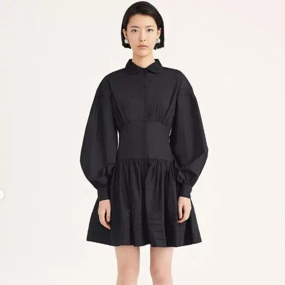 Merlette Buttondown Taylor Blouson-Sleeve Poplin Mini Shirt Dress XS New